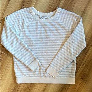 Old Navy Light Gray and Cream Striped Crew Neck Sweater